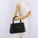 GUCCI Bamboo Hand Bag Leather Black Gold Auth am12965V-31