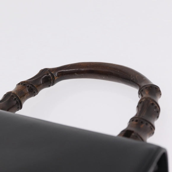 GUCCI Bamboo Hand Bag Leather Black Gold Auth am12965V