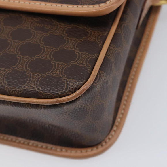 CELINE Macadam Canvas Circle Shoulder Bag PVC Leather Brown Gold Auth am12967V