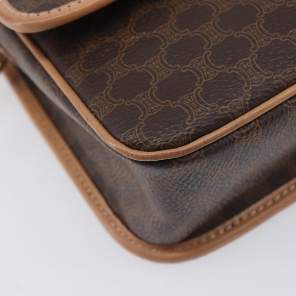 CELINE Macadam Canvas Circle Shoulder Bag PVC Leather Brown Gold Auth am12967V