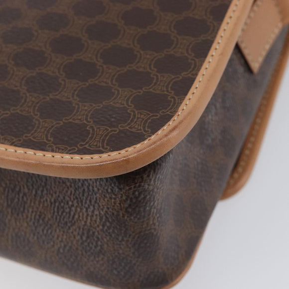 CELINE Macadam Canvas Circle Shoulder Bag PVC Leather Brown Gold Auth am12967V