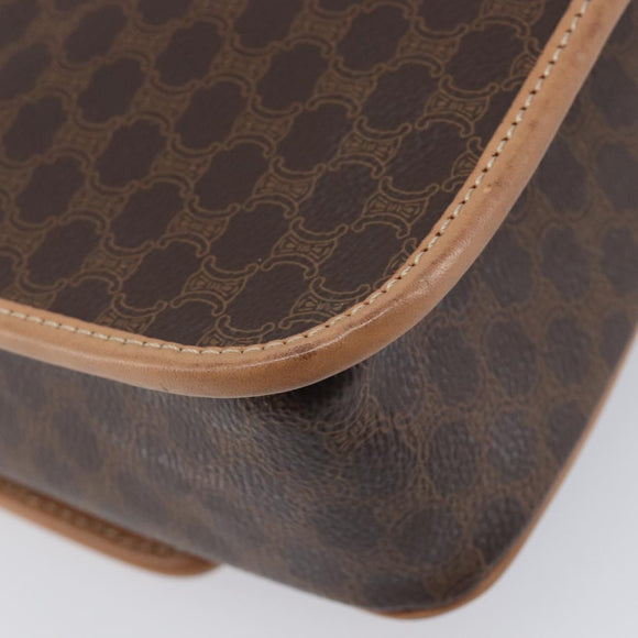 CELINE Macadam Canvas Circle Shoulder Bag PVC Leather Brown Gold Auth am12967V