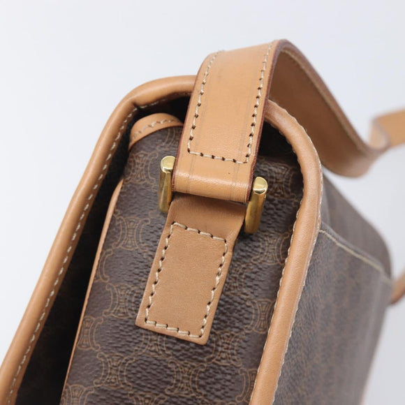 CELINE Macadam Canvas Circle Shoulder Bag PVC Leather Brown Gold Auth am12967V