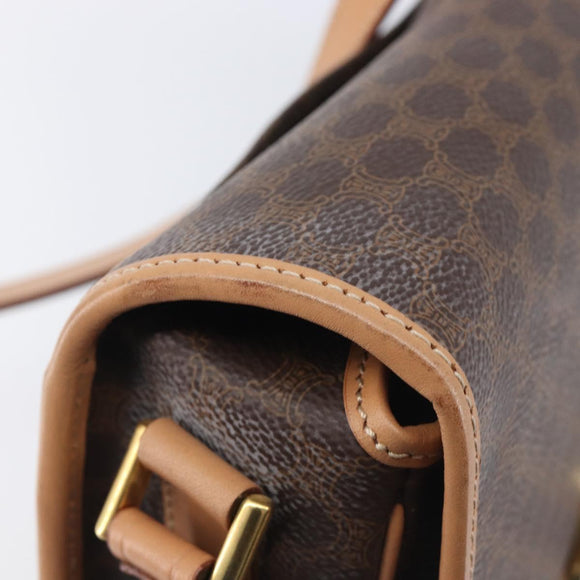 CELINE Macadam Canvas Circle Shoulder Bag PVC Leather Brown Gold Auth am12967V