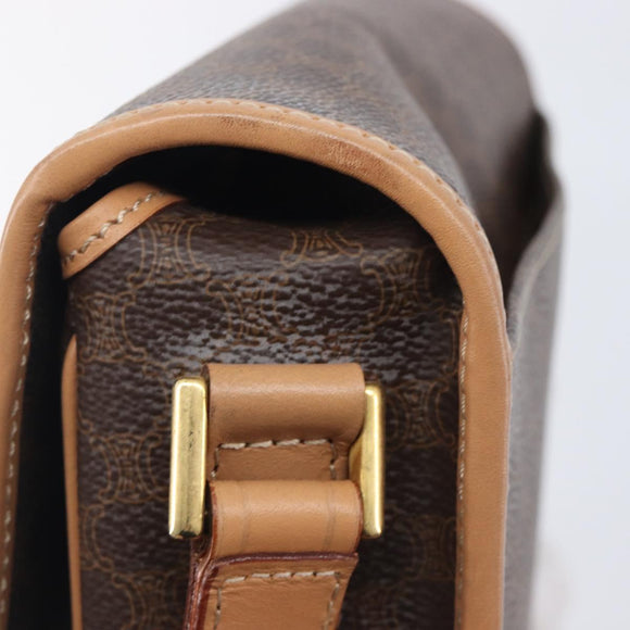 CELINE Macadam Canvas Circle Shoulder Bag PVC Leather Brown Gold Auth am12967V