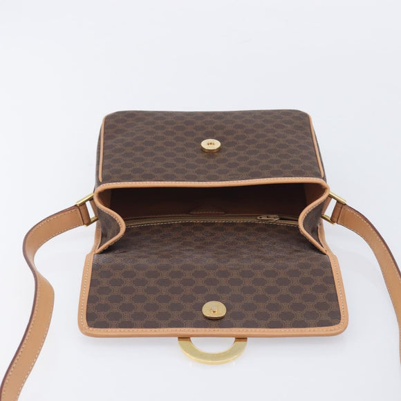 CELINE Macadam Canvas Circle Shoulder Bag PVC Leather Brown Gold Auth am12967V
