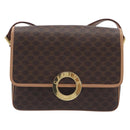 CELINE Macadam Canvas Circle Shoulder Bag PVC Leather Brown Gold Auth am12967V-2