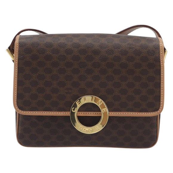 CELINE Macadam Canvas Circle Shoulder Bag PVC Leather Brown Gold Auth am12967V