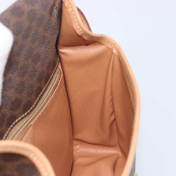 CELINE Macadam Canvas Circle Shoulder Bag PVC Leather Brown Gold Auth am12967V