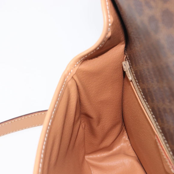 CELINE Macadam Canvas Circle Shoulder Bag PVC Leather Brown Gold Auth am12967V