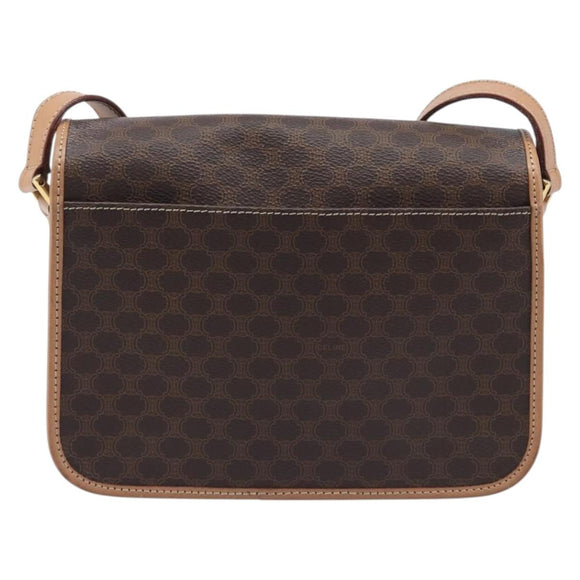 CELINE Macadam Canvas Circle Shoulder Bag PVC Leather Brown Gold Auth am12967V