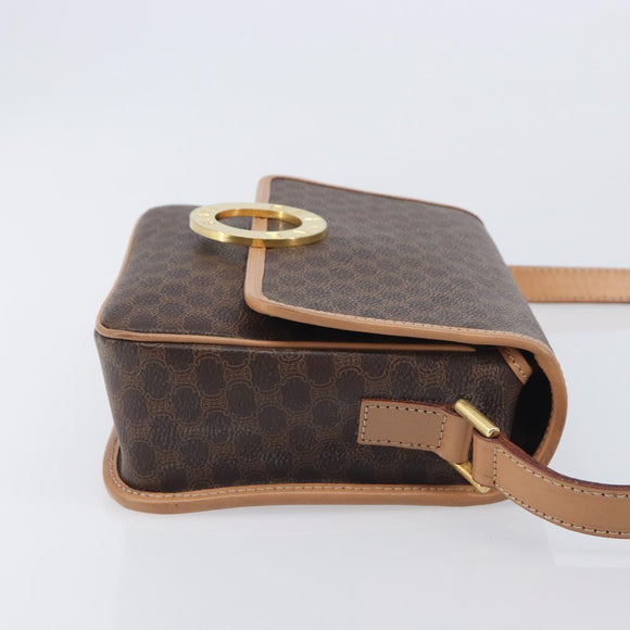 CELINE Macadam Canvas Circle Shoulder Bag PVC Leather Brown Gold Auth am12967V