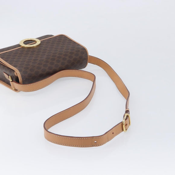 CELINE Macadam Canvas Circle Shoulder Bag PVC Leather Brown Gold Auth am12967V