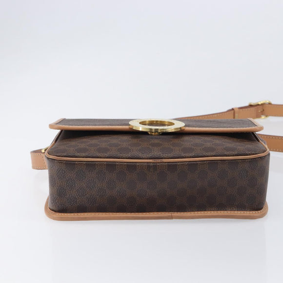 CELINE Macadam Canvas Circle Shoulder Bag PVC Leather Brown Gold Auth am12967V