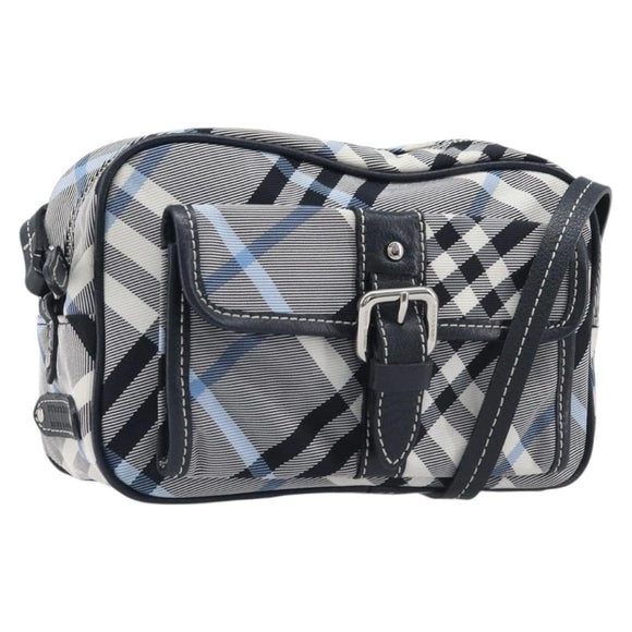 BURBERRY Nova Check Blue Label Shoulder Bag Nylon Blue Silver Auth am12972V