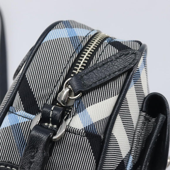BURBERRY Nova Check Blue Label Shoulder Bag Nylon Blue Silver Auth am12972V