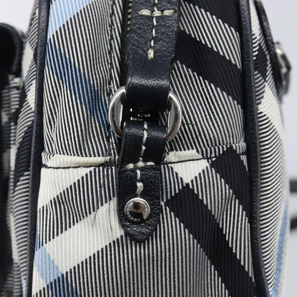 BURBERRY Nova Check Blue Label Shoulder Bag Nylon Blue Silver Auth am12972V