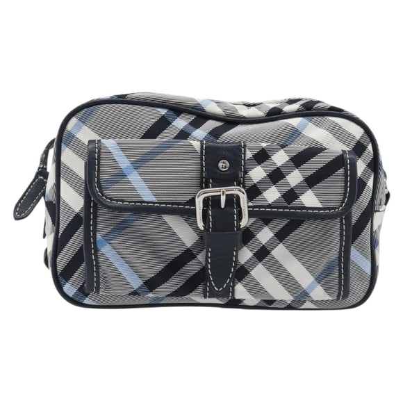 BURBERRY Nova Check Blue Label Shoulder Bag Nylon Blue Silver Auth am12972V