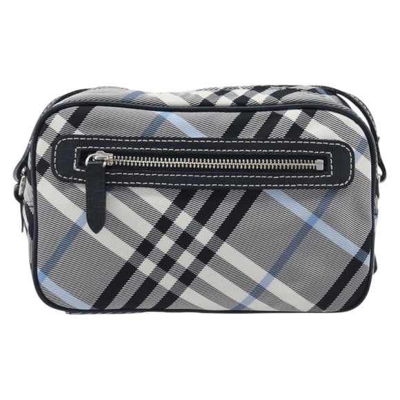 BURBERRY Nova Check Blue Label Shoulder Bag Nylon Blue Silver Auth am12972V