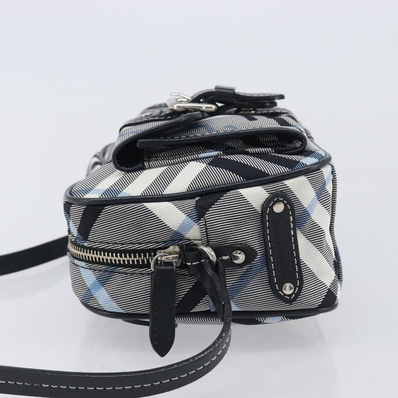 BURBERRY Nova Check Blue Label Shoulder Bag Nylon Blue Silver Auth am12972V