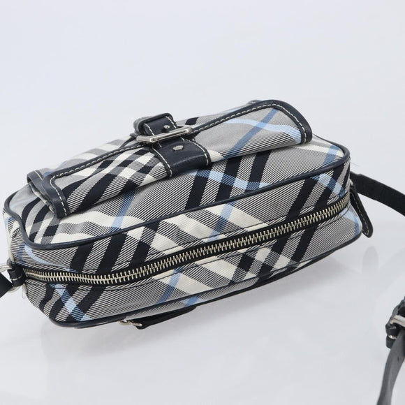 BURBERRY Nova Check Blue Label Shoulder Bag Nylon Blue Silver Auth am12972V