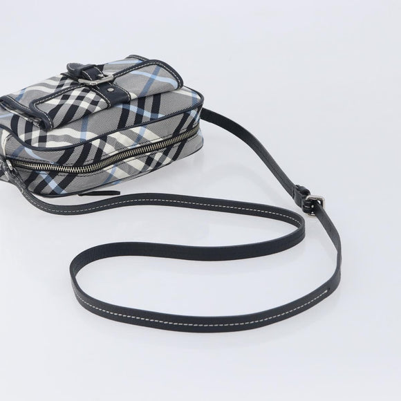 BURBERRY Nova Check Blue Label Shoulder Bag Nylon Blue Silver Auth am12972V