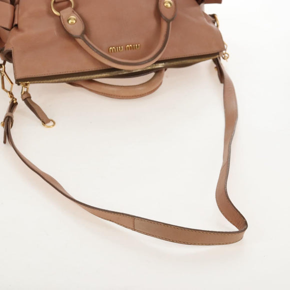 Miu Miu Side Ribbon Tote Bag Leather 2way Beige Gold Auth am12990V