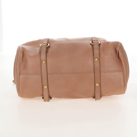 Miu Miu Side Ribbon Tote Bag Leather 2way Beige Gold Auth am12990V
