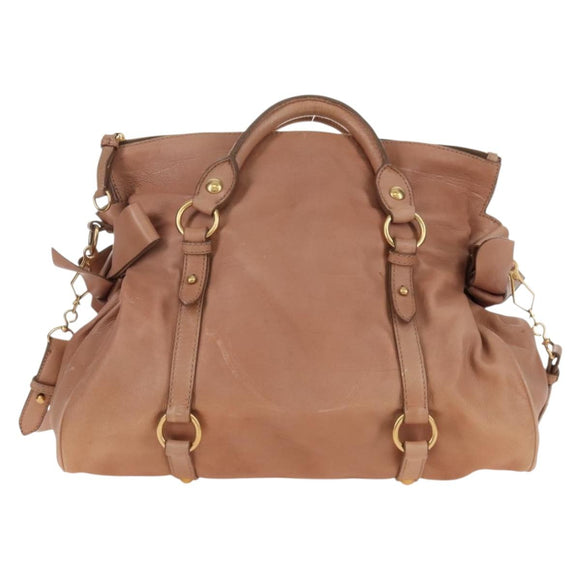 Miu Miu Side Ribbon Tote Bag Leather 2way Beige Gold Auth am12990V