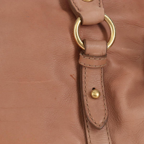 Miu Miu Side Ribbon Tote Bag Leather 2way Beige Gold Auth am12990V