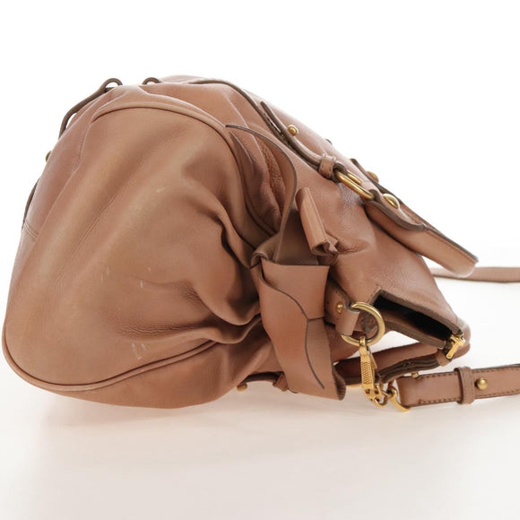 Miu Miu Side Ribbon Tote Bag Leather 2way Beige Gold Auth am12990V