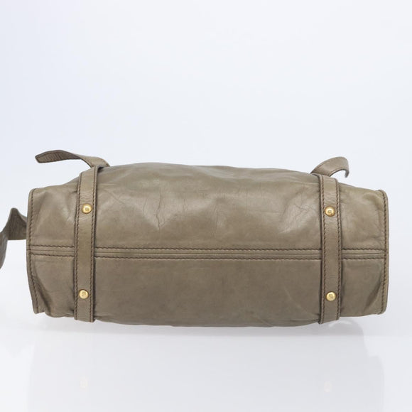 Miu Miu Side Ribbon Tote Bag Leather Khaki Gold Auth am12991A