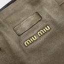 Miu Miu Side Ribbon Tote Bag Leather Khaki Gold Auth am12991A-17