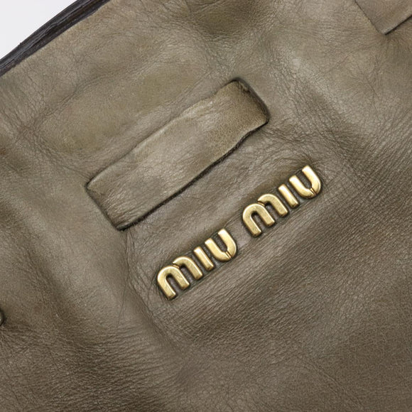 Miu Miu Side Ribbon Tote Bag Leather Khaki Gold Auth am12991A