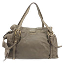 Miu Miu Side Ribbon Tote Bag Leather Khaki Gold Auth am12991A-2