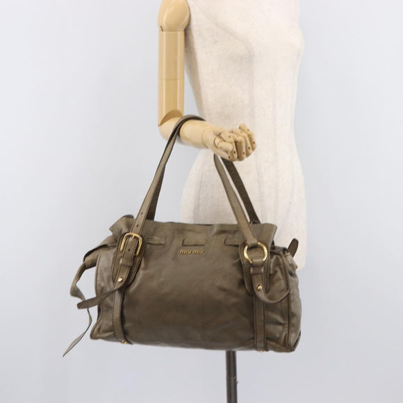 Miu Miu Side Ribbon Tote Bag Leather Khaki Gold Auth am12991A