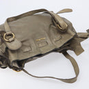 Miu Miu Side Ribbon Tote Bag Leather Khaki Gold Auth am12991A-6