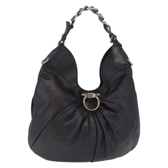 Salvatore Ferragamo Gancini Shoulder Bag Leather Black Auth am12996V