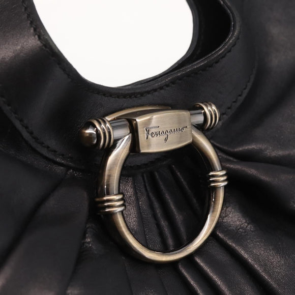 Salvatore Ferragamo Gancini Shoulder Bag Leather Black Auth am12996V