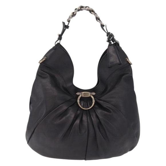 Salvatore Ferragamo Gancini Shoulder Bag Leather Black Auth am12996V