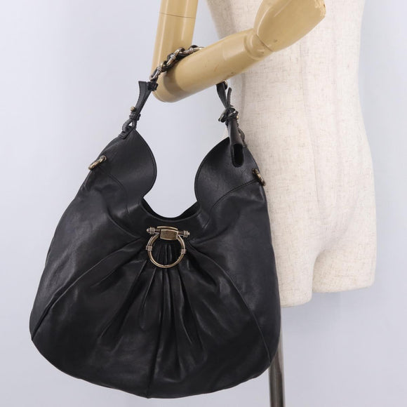 Salvatore Ferragamo Gancini Shoulder Bag Leather Black Auth am12996V