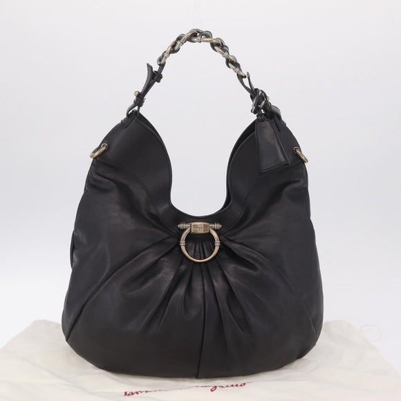 Salvatore Ferragamo Gancini Shoulder Bag Leather Black Auth am12996V