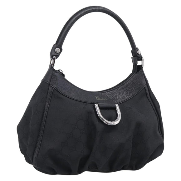 GUCCI GG Canvas Abbey Shoulder Bag Nylon Black Silver 265692 Auth am12998V