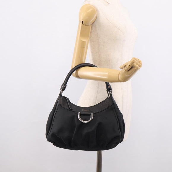 GUCCI GG Canvas Abbey Shoulder Bag Nylon Black Silver 265692 Auth am12998V