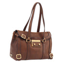 PRADA Tote Bag Leather Brown Gold BR3027 Auth am13004V-1