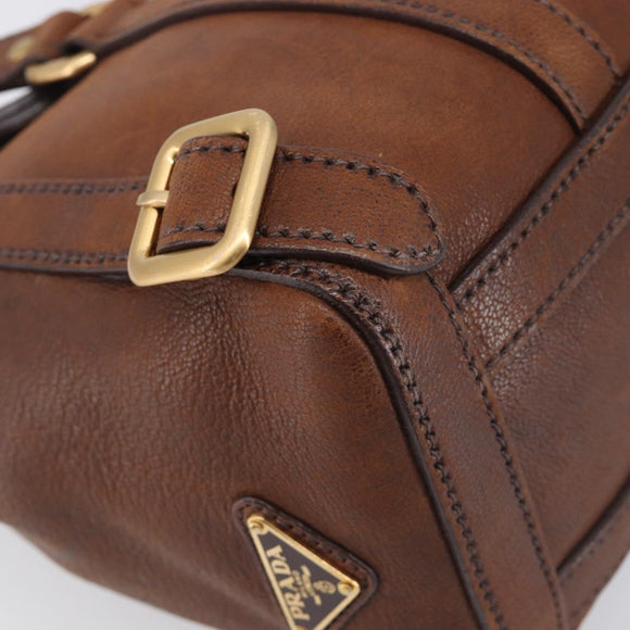 PRADA Tote Bag Leather Brown Gold BR3027 Auth am13004V