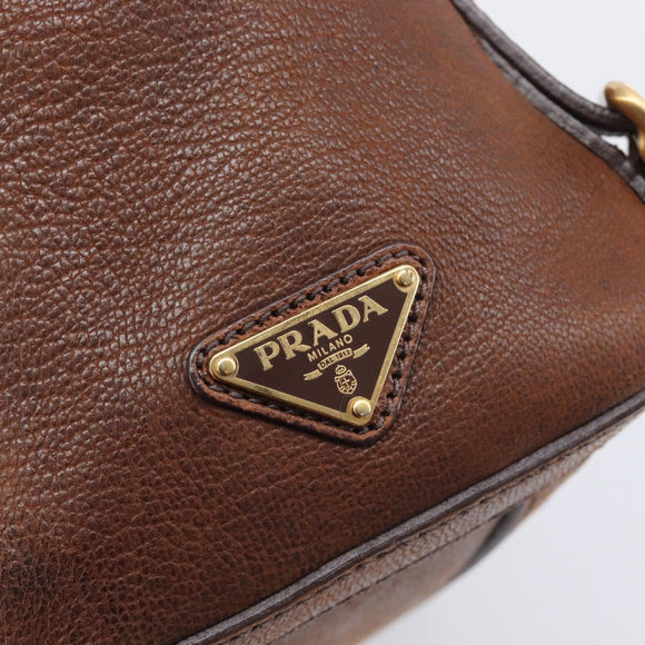PRADA Tote Bag Leather Brown Gold BR3027 Auth am13004V