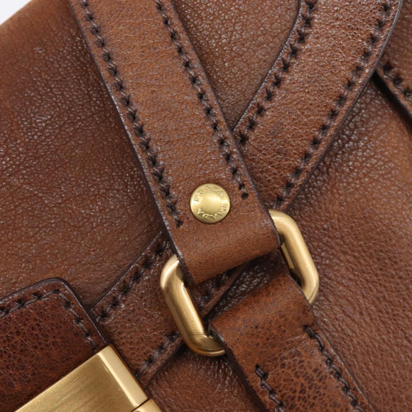 PRADA Tote Bag Leather Brown Gold BR3027 Auth am13004V