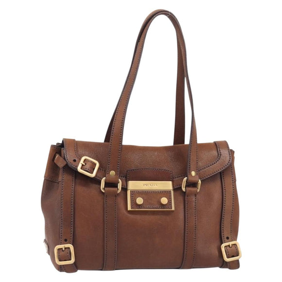 PRADA Tote Bag Leather Brown Gold BR3027 Auth am13004V