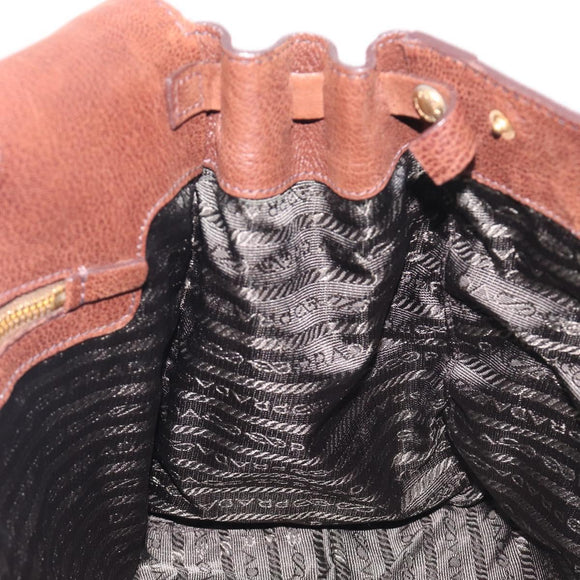 PRADA Tote Bag Leather Brown Gold BR3027 Auth am13004V